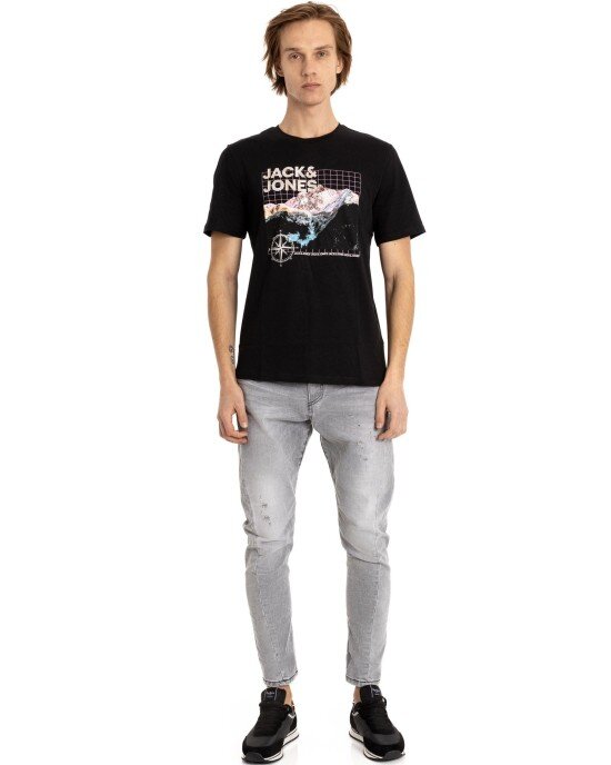 T-shirt Jack n Jones μαύρο ΚΟΝΤΟΜΑΝΙΚΕΣ