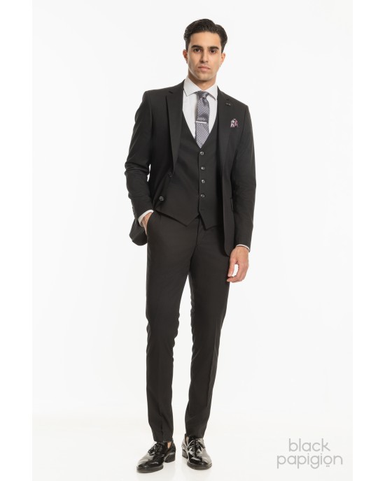 Κοστούμι Black Papigion μαύρο SLIM FIT