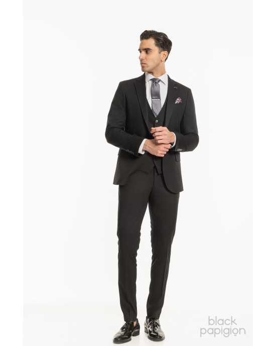 Κοστούμι Black Papigion μαύρο SLIM FIT